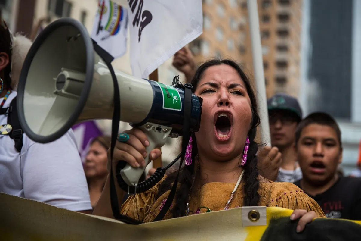 People protest for greater action against climate change during the People's Climate March, in New York City, on Sept. 21, 2014. (Andrew Burton/Getty Images)