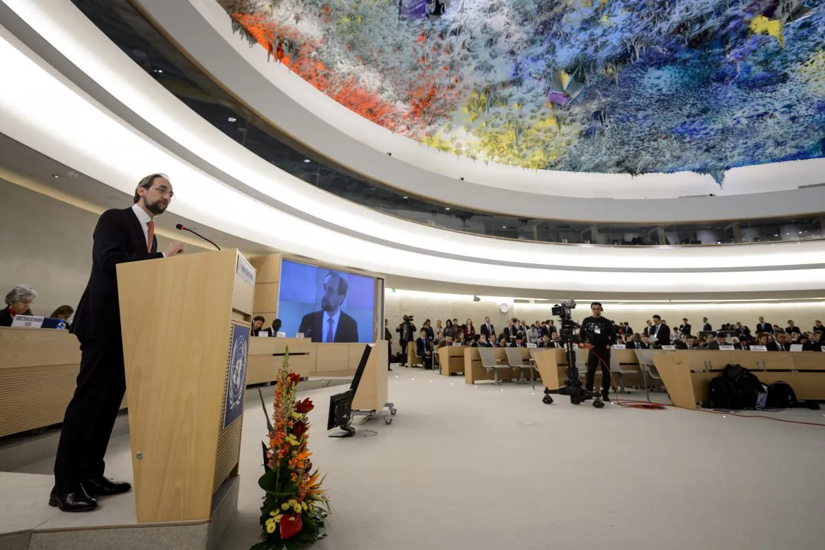 UN High Commissioner for Human Rights Zeid Ra'ad Al Hussein gives a speech on March 2, 2015 at the opening day of the UN Human Rights council session at the United Nations offices in Geneva. (Fabrice Coffrini/AFP/Getty Images)