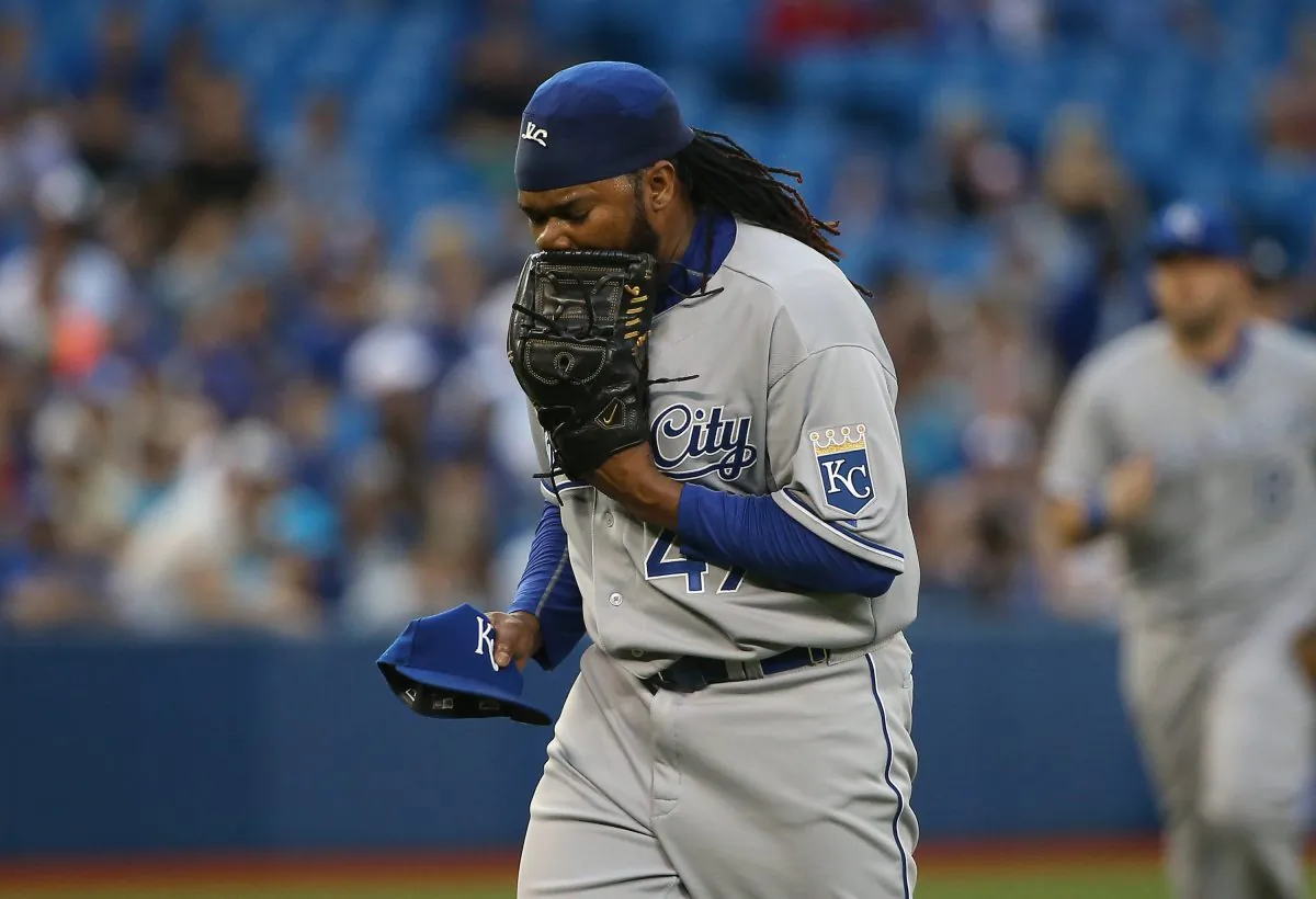 Ace pitcher Johnny Cueto hopes to bring a World Series title to the Kansas City after being traded from Cincinnati. (Tom Szczerbowski/Getty Images)