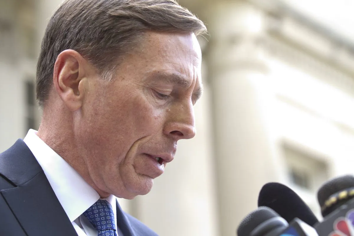 Former director of CIA and former commander of U.S. Forces in Afghanistan Gen. David Petraeus gives a speech after exiting the federal courthouse after facing criminal sentencing for giving classified information to his former mistress and biographer, in Charlotte, North Carolina, on April 23, 2015. (John W. Adkisson/Getty Images)