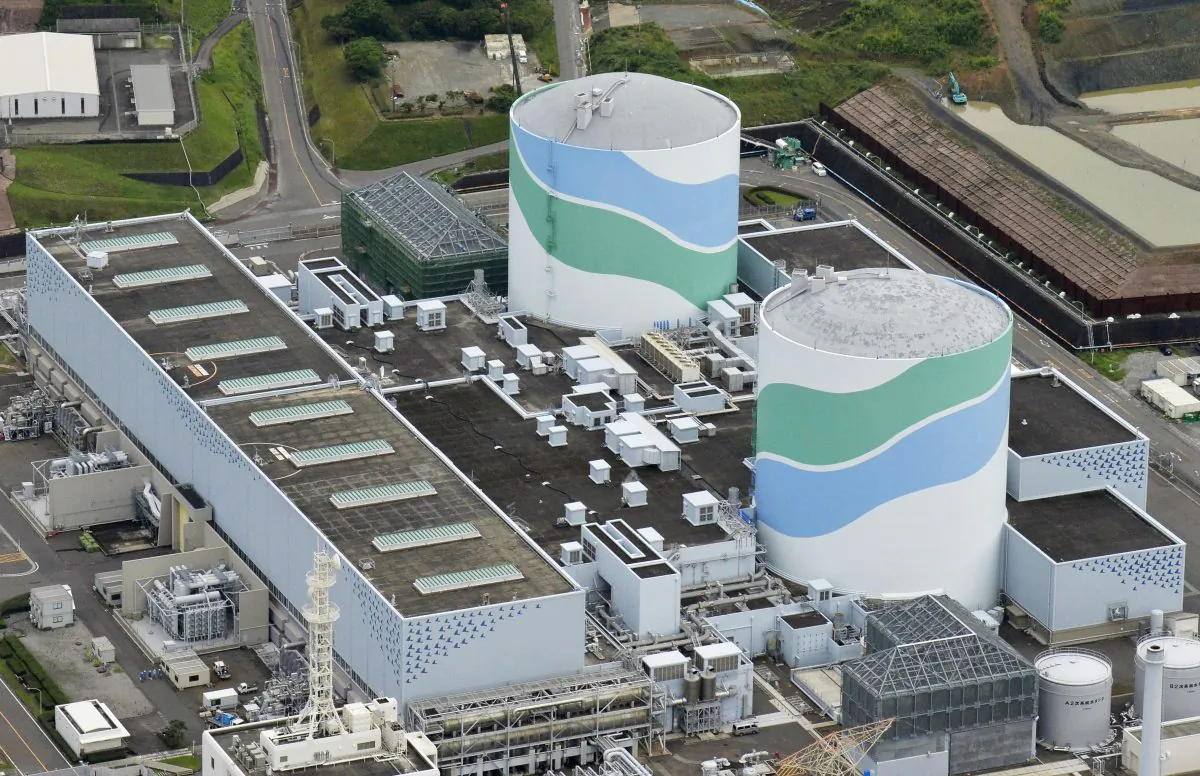 Reactors of No. 1 (R) and No. 2 at the Sendai Nuclear Power Station in Satsumasendai, Kagoshima prefecture, southern Japan.  (Hiroko Harima/Kyodo News via AP)