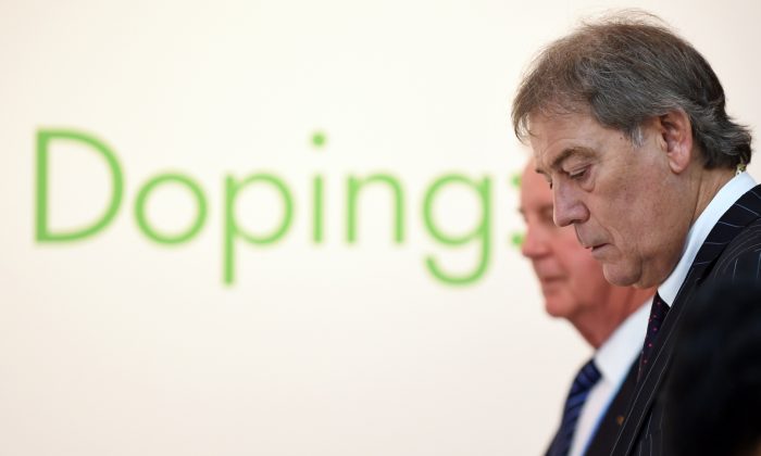 World Anti-Doping Agency (WADA) Director General David Howman (R) and WADA President Craig Reedie (L) attend a press conference in the second International Conference on the Pharmaceutical Industry and the Fight Against Doping in Tokyo on Jan. 28, 2015. (Toshifumi Kitamura/AFP/Getty Images)