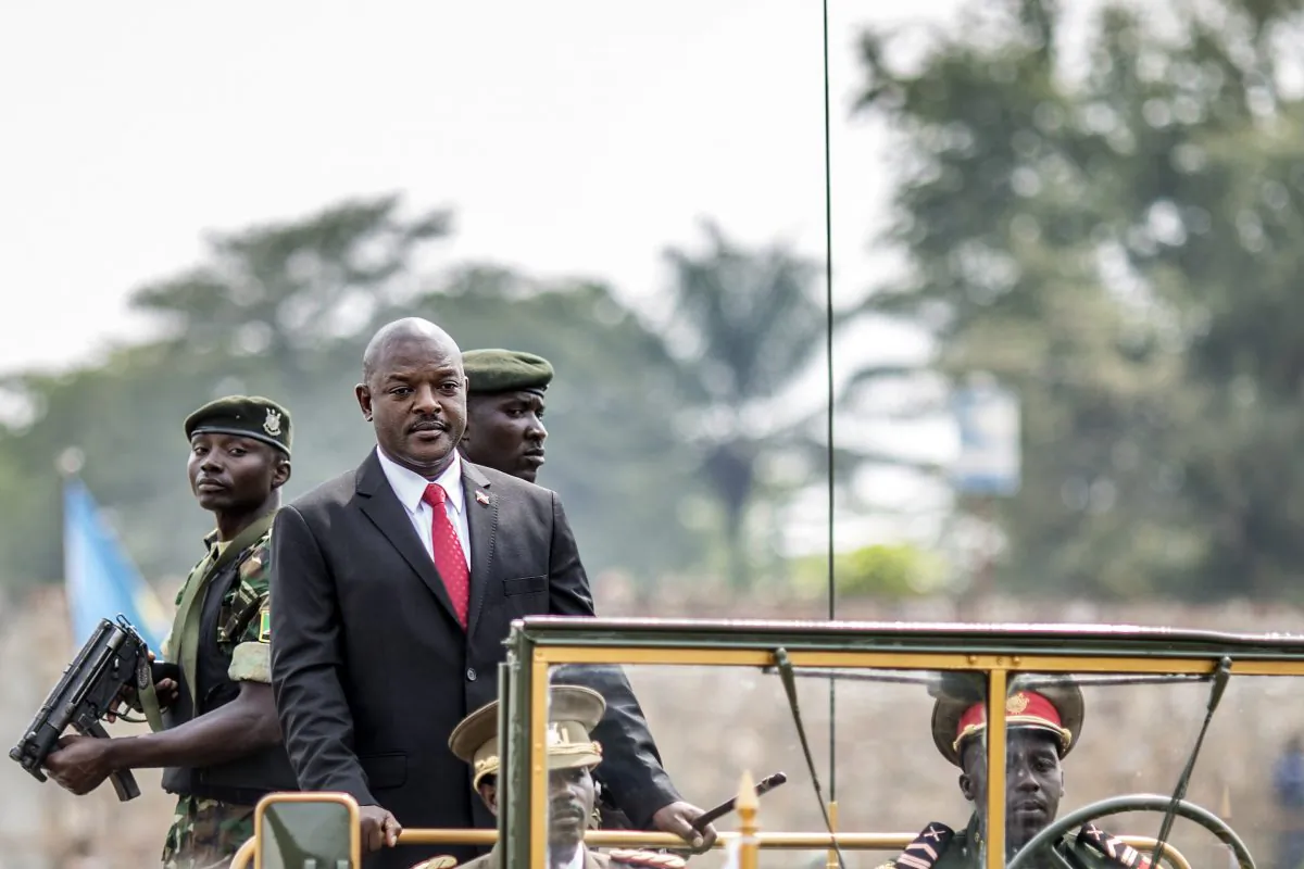 Burundi's President Pierre Nkurunziza (2L) arrives for celebrations of the country's 53rd Independence Anniversary at Prince Rwagasore Stadium, in Bujumbura, on July 1, 2015. (Marco Longari/AFP/Getty Images)