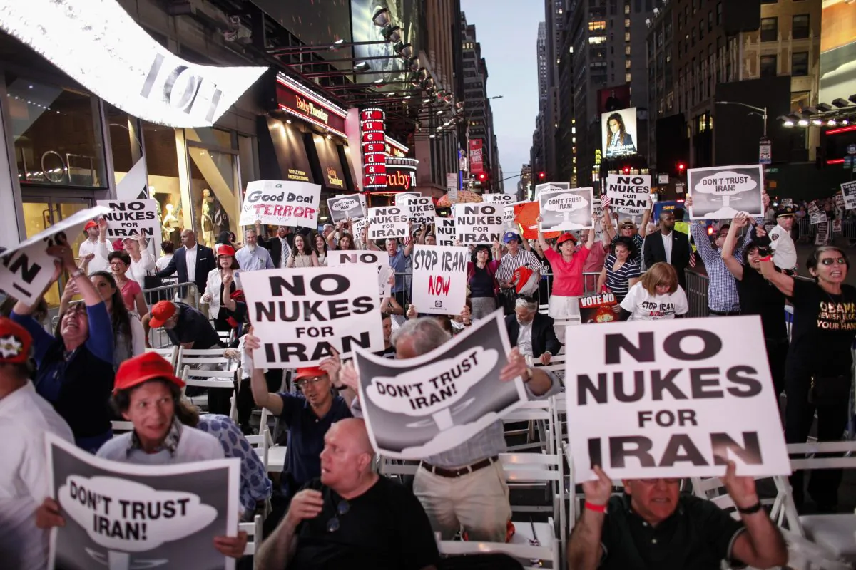 Protesters rally against the nuclear deal with Iran in Times Square in New York on July 22, 2015. (Kena Betancur/AFP/Getty Images)