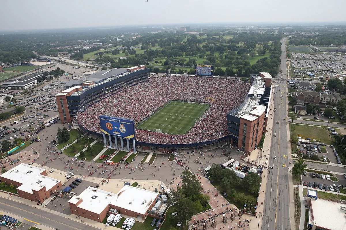 An aerial view of Michigan Stadium, where drones and seflie sticks are now prohibited. (Leon Halip/Getty Images)