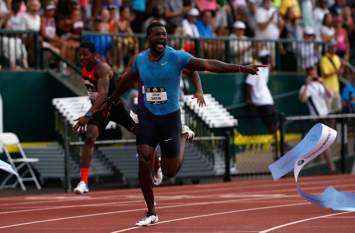 June 28, 2015 in Eugene, Oregon. Gatlin served a four-year suspension for doping. (Christian Petersen/Getty Images)