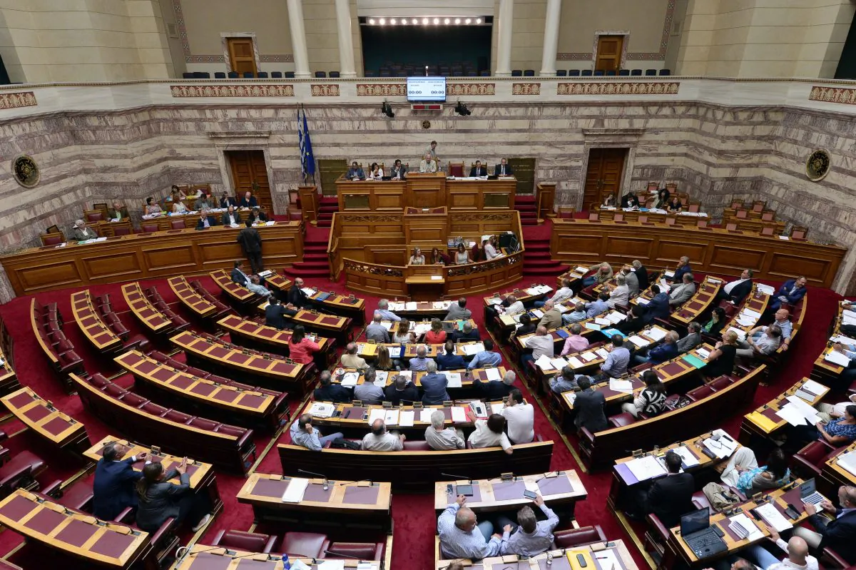 A general view shows a debate of Greek parliament commissions prior to a plenary session in Athens on August 13, 2015. (Louisa Gouliamaki  /AFP/Getty Images)