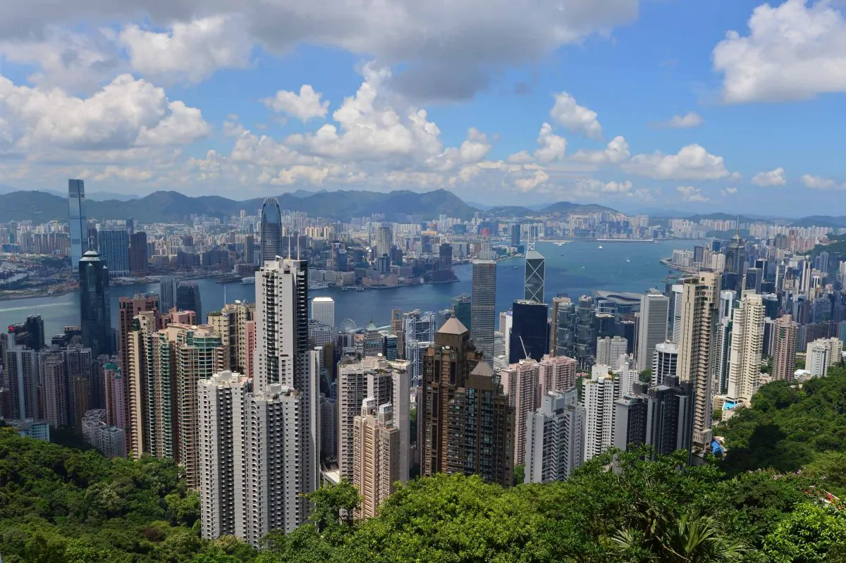 View overlooking Victoria Harbour from The Peak Galleria on July 31, 2015. (Bill Cox/Epoch Times)