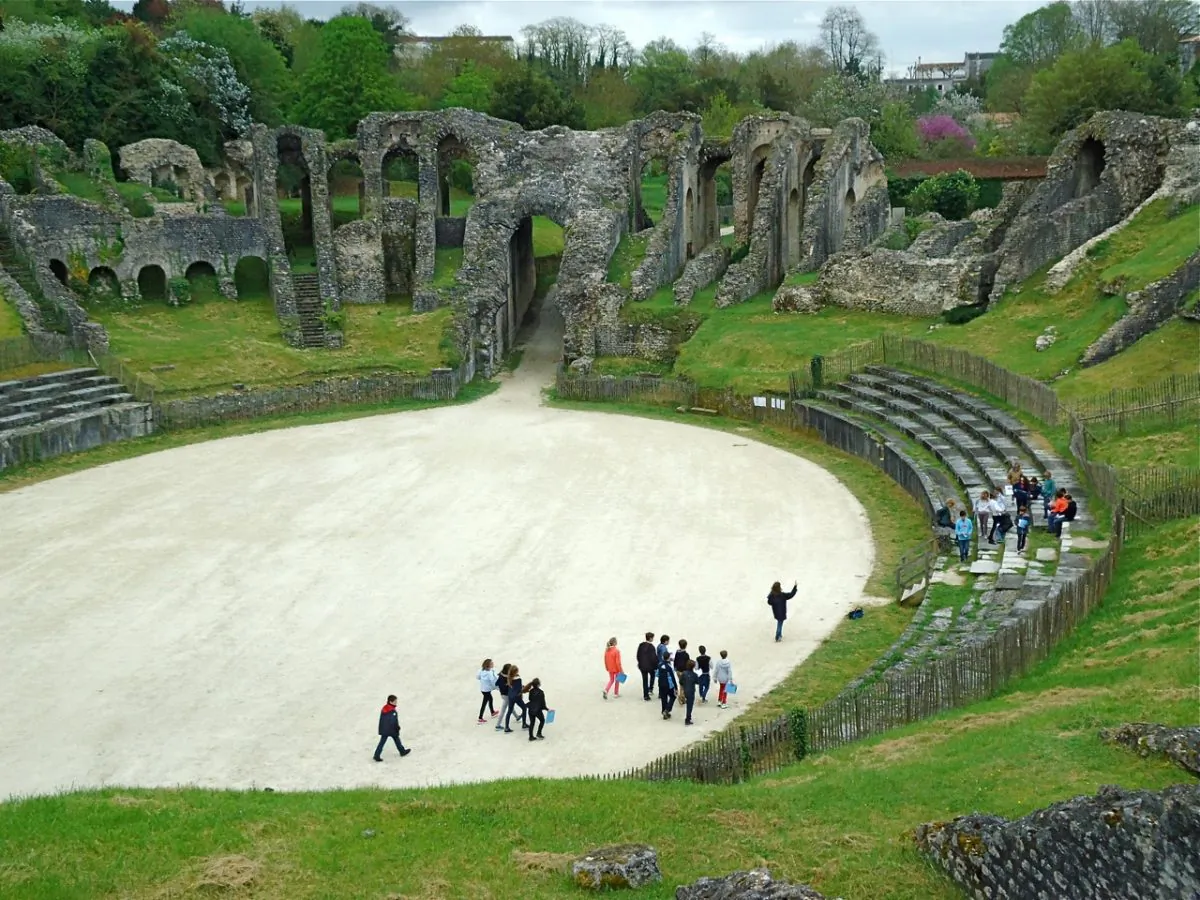 The remains of a Roman amphitheatre in Saintes, a historic town noteworthy for its Gallo-Roman, medieval, and classical heritage. (Susan James)