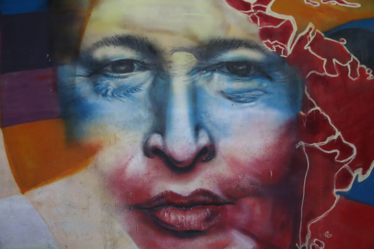 A mural of former Venezuelan President Hugo Chávez near the military barracks where Chávez is entombed, in Caracas, Venezuela, on March 4, 2014. (John Moore/Getty Images)