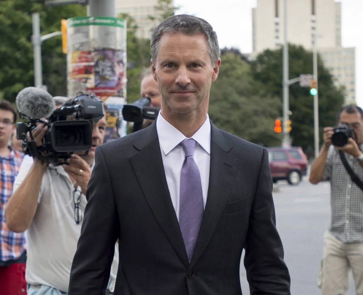 Nigel Wright, former chief of staff to Prime Minister Stephen Harper, leaves the courthouse on Aug. 19, 2015, following his last day of testimony at the trial of former Conservative Senator Mike Duffy. (The Canadian Press/Justin Tang)
