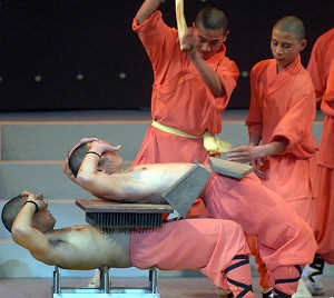 Shaolin monks from Henan province, China, show their skill during a performance in Jakarta. (Adek Berry/AFP/Getty Images)