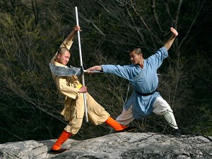 Warrior monks of the Shaolin Temple display their Kung Fu skills at the Songshan Mountain near the temple in Dengfeng, Henan Province, China. (Cancan Chu/Getty Images)