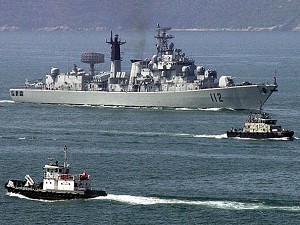 The Chinese People's Liberation Army Navy guided missile destroyer Harbin steams into Hong Kong. (Richard A. Brooks/AFP/Getty Images)