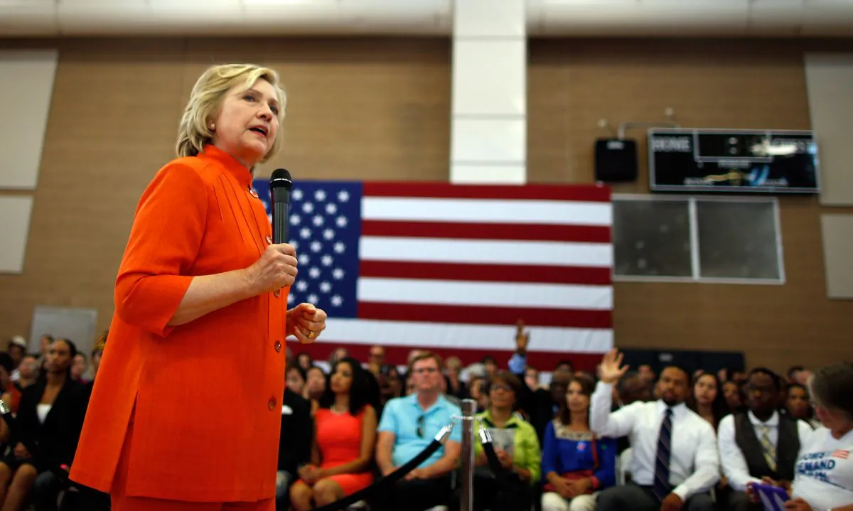 Democratic presidential candidate and former U.S. Secretary of State Hillary Clinton delivers remarks during a campaign stop at Dr. William U. Pearson Community Center on August 18, 2015 in North Las Vegas, Nevada. (Isaac Brekken/Getty Images)