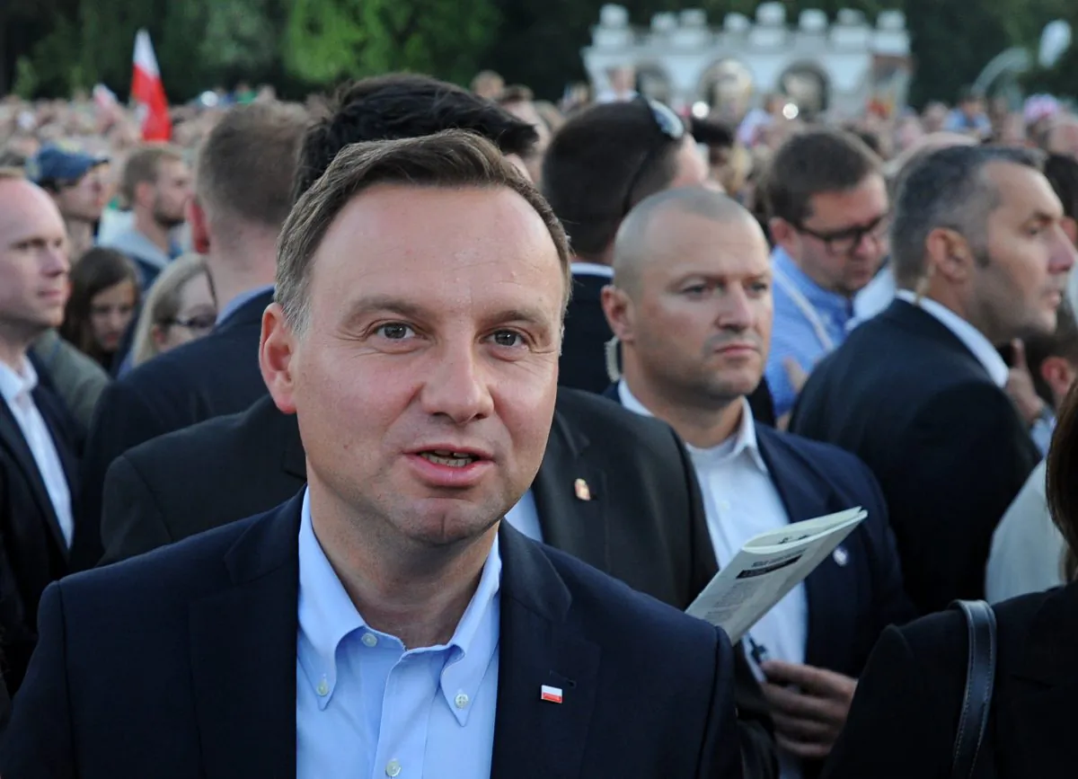 Polish President-elect Andrzej Duda at the Pilsudski Square on the 71st anniversary of the insurgency, in Warsaw, Poland, on Aug. 1, 2015. (AP Photo/Alik Keplicz)