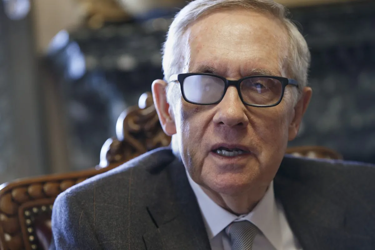 Senate Minority Leader Harry Reid (D-Nev.) talks about his future and the agenda of the Democrats who are now in the minority, during an interview in Washington, on March 4, 2015. Reid said in a news release on Aug. 23, 2015, that he's throwing his full support behind President Barack Obama's nuclear agreement with Iran. (J. Scott Applewhite/AP)