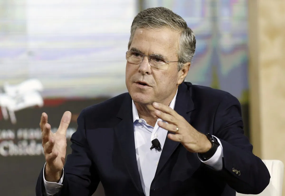 In this Aug. 19, 2015 file photo, Republican presidential candidate, former Florida Gov. Jeb Bush, speaks in Londonderry, N.H. (AP Photo/Jim Cole)