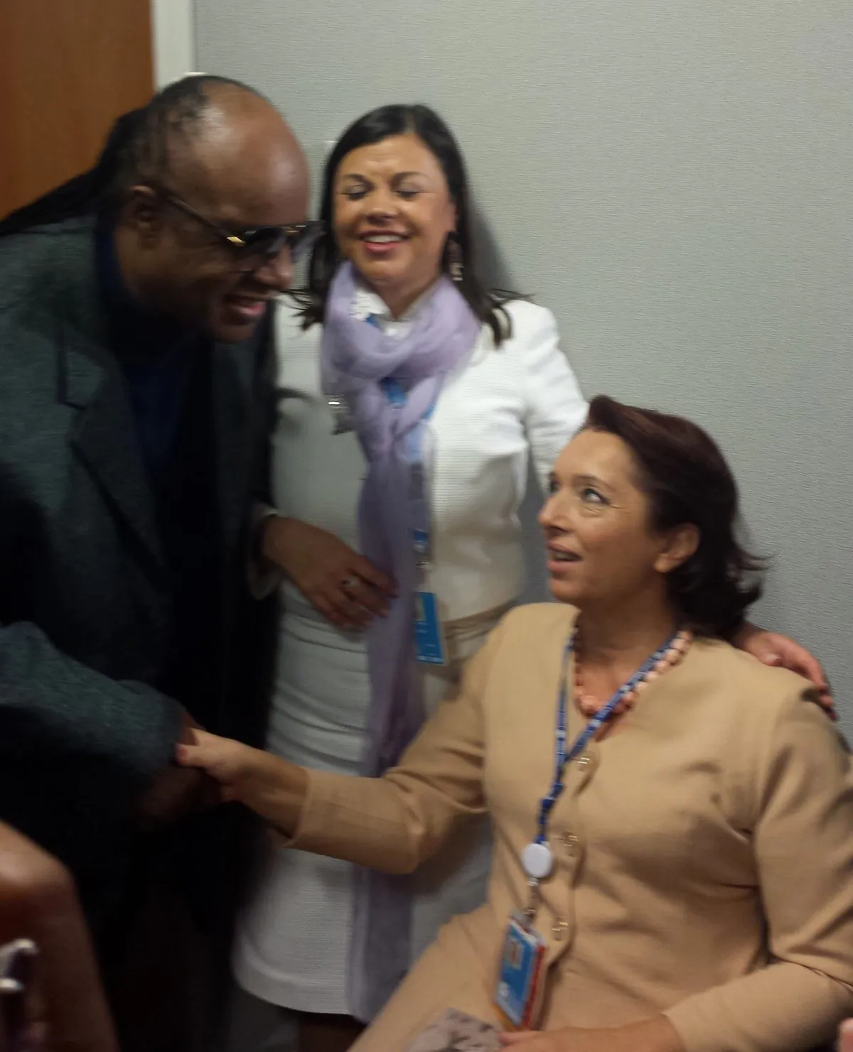 United Nations director of United Nations Department of Economic and Social Affairs, Daniela Bas, with Stevie Wonder. Bas says that the involvement of celebrities like Stevie Wonder helps the message of equality and dignity for all be heard by a large audience. (courtesy Daniela Bas)