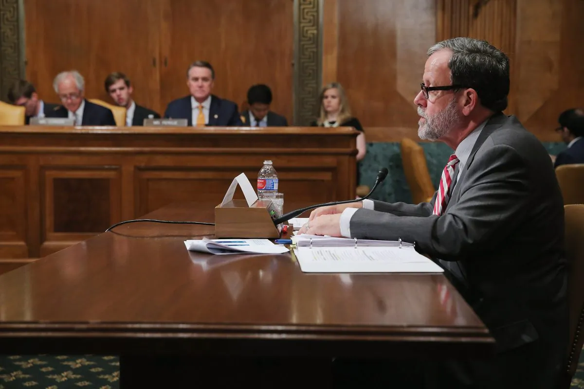 In this file photo, congressional Budget Office Director Keith Hall (R) testifies before the Senate Budget Committee in the Dirksen Senate Office Building on Capitol Hill June 17, 2015 in Washington, DC. (Chip Somodevilla/Getty Images)