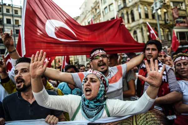 A demonstration against the Kurdistan Workers' Party (PKK) on Istiklal Avenue, in Istanbul, Turkey, on Aug. 16, 2015. (Ozan Kose/AFP/Getty Images)