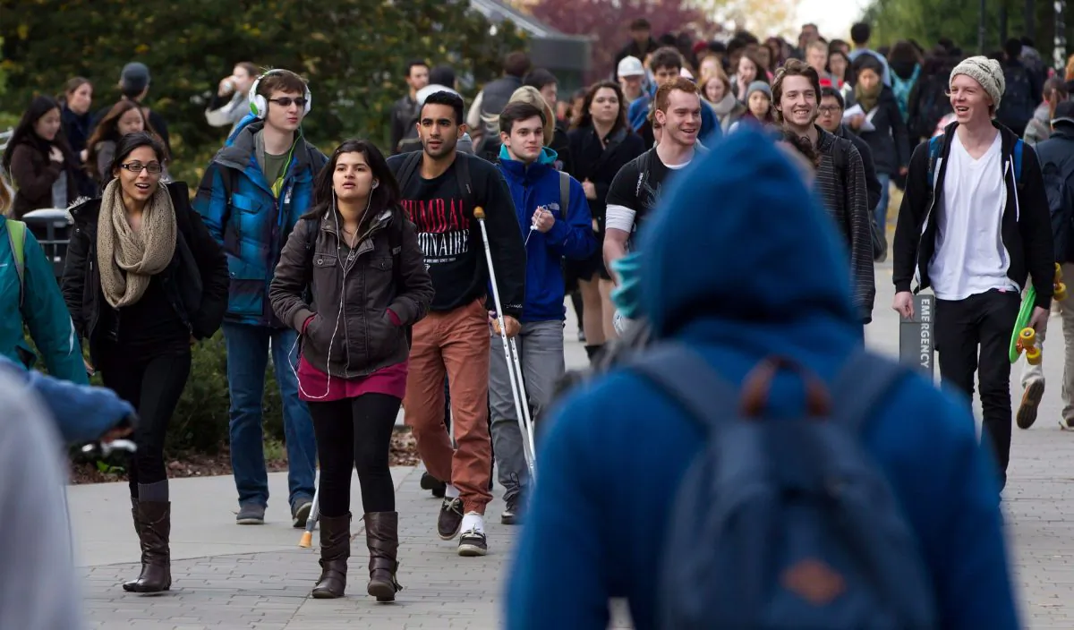 University of British Columbia students walk on campus, Oct. 30, 2013. Food bank use is up on campuses across Canada as tuition fees and living costs rise along with student debt. (The Canadian Press/Darryl Dyck)