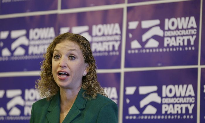Democratic National Committee Chairwoman, Rep. Debbie Wasserman Schultz (D-Fla.) speaks during a news conference in Des Moines, Iowa, on Jan. 24, 2015. (AP Photo/Charlie Neibergall)