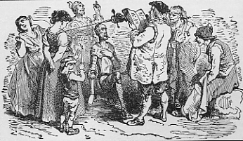 Don Quixote is knighted by the inn-keeper from The Book of Knowledge, The Grolier Society, 1911. (Wikimedia Commons)