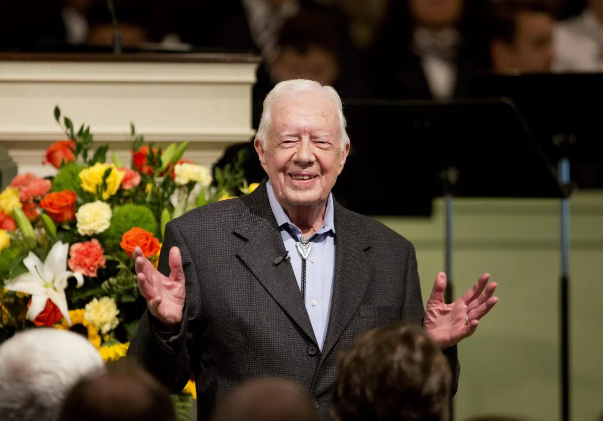 In this Aug. 23, 2015 file photo, former President Jimmy Carter teaches Sunday School class at Maranatha Baptist Church in his hometown in Plains, Ga. (AP Photo/David Goldman)