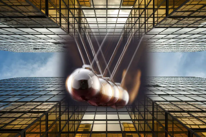 Newton's Pendulum (Eskaylim/iStock) Buildings (LeeYiuTung/iStock) 