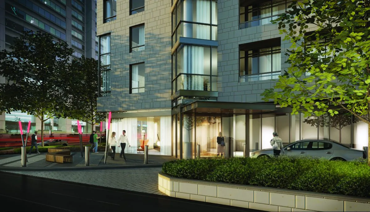 Rendering of the entrance to Chaz Yorkville, a condo building at 45 Charles Street East in Toronto. The Penthouse Collection will be released for sale in the fall. (Courtesy of 45 Charles Ltd.)