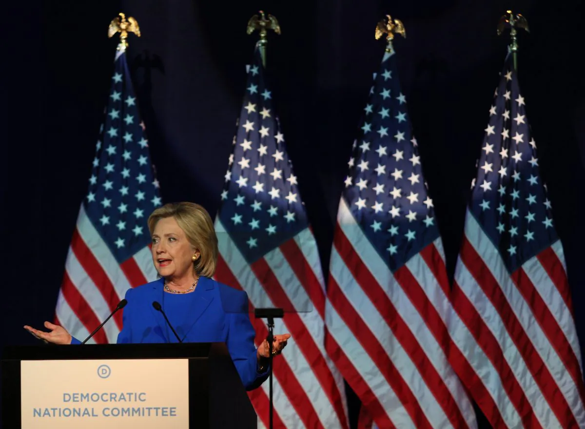 Democratic Presidential candidate Hillary Clinton speaks at the Democratic National Committee summer meeting on August 28, 2015 in Minneapolis, Minnesota. Most of the Democratic Presidential candidates including Clinton, Bernie Sanders , Martin O'Malley and Lincoln Chafee are attending at the event. (Adam Bettcher/Getty Images)