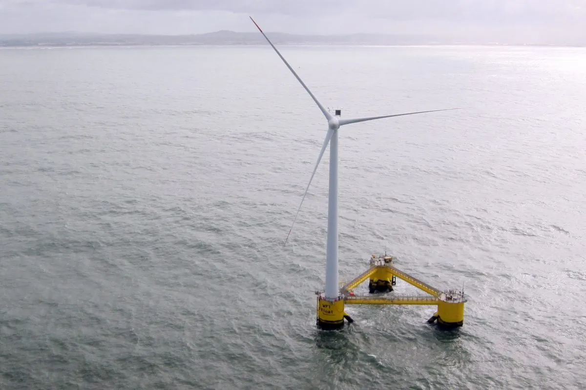 A picture taken on March 5, 2014 off the coast of Agucadoura, near Porto, shows a 'Windfloat,' or floating wind turbine (Marc Preel/AFP/Getty Images)
