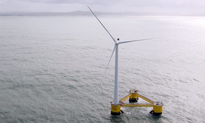 A picture taken on March 5, 2014 off the coast of Agucadoura, near Porto, shows a 'Windfloat,' or floating wind turbine (Marc Preel/AFP/Getty Images)