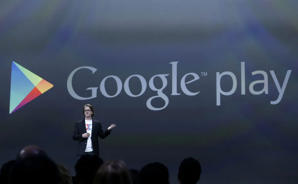 Chris Yerga, VP of Google Play Engineering, speaks at a Google event in 2013 in San Francisco. Google is planning to launch a version of its Google Play app store in China, which likely will require the company to censor certain apps. (AP Photo/Jeff Chiu)