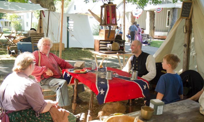 A lieutenant’s camp during the Civil War re-enactment at Museum Village in Monroe on Sept. 6, 2015. (Holly Kellum/ Epoch Times)