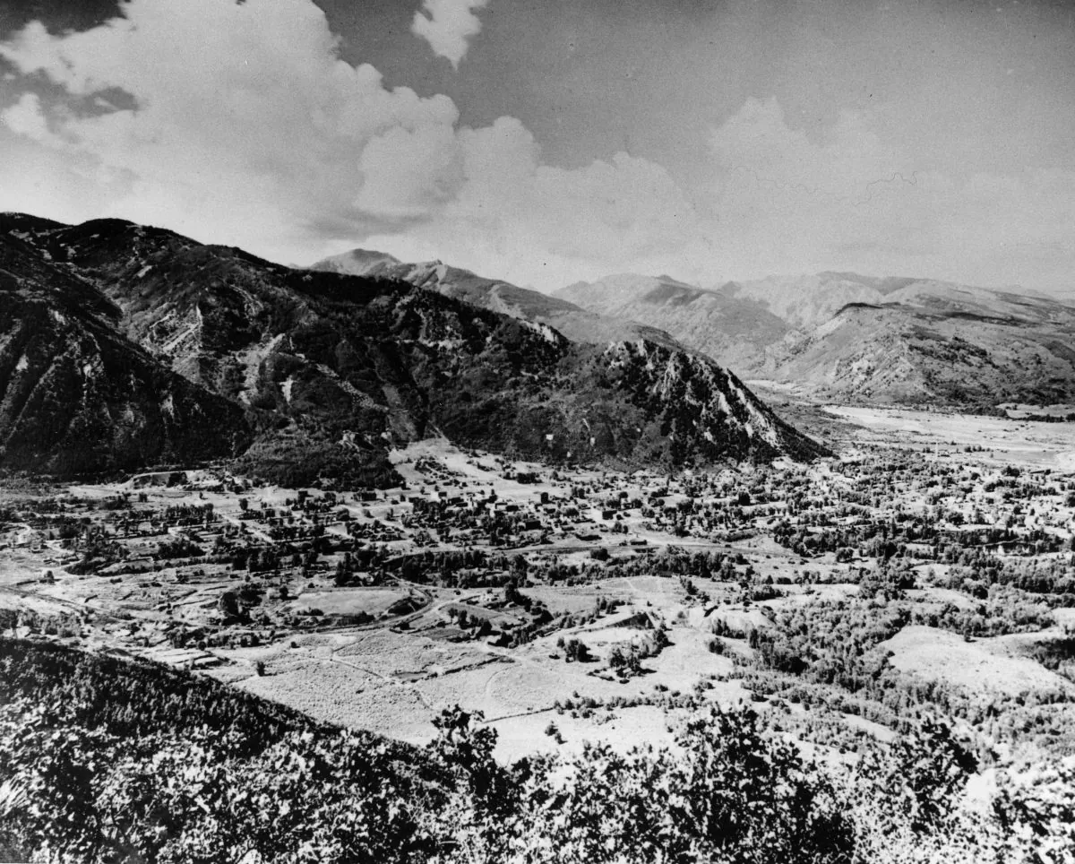 This general view shows the silver mining town of Aspen, Col., in the Rocky Mountains, at an elevation of about 7,900 feet, and 180 miles southwest of Denver, in June 1949. (AP Photo)