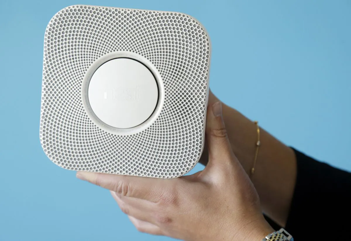 The Nest smoke and carbon monoxide alarm is shown at the company's offices, in Palo Alto, Calif. on Oct. 1, 2013. (Marcio Jose Sanchez/AP Photo/File)