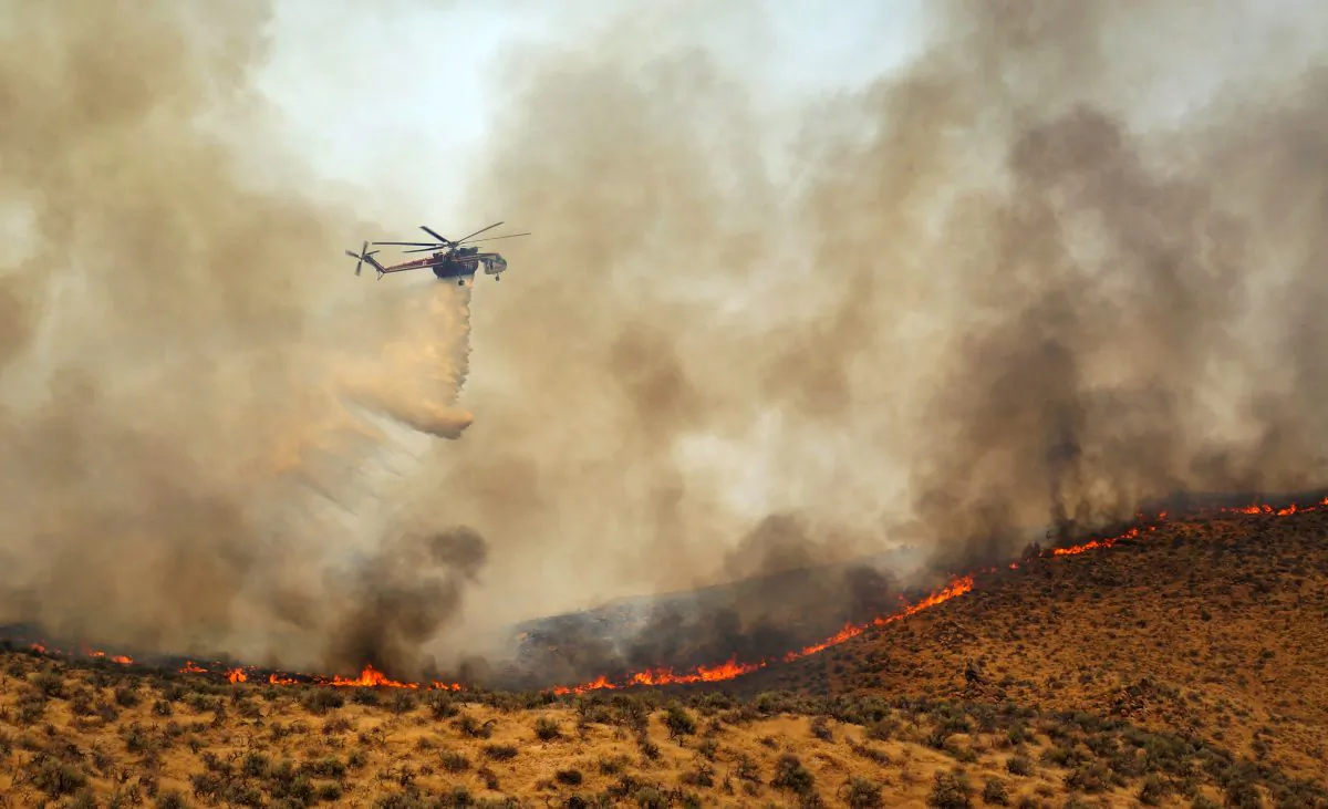 This Aug. 9, 2015 photo taken by Utah state firefighter Eli Peterson shows a fast burning fire in Owyhee County, Idaho. (Eli Peterson via AP)
