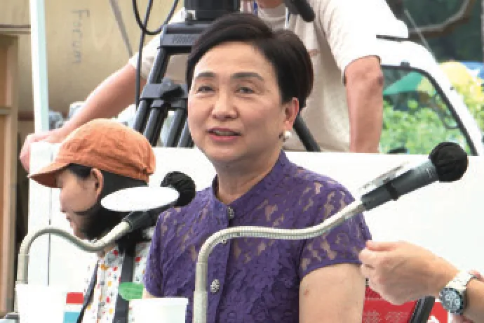 Democratic Party chairwoman Emily Lau Wai-hing at City Forum on Sept. 6, 2015. Lau said at the forum that the communication between Hong Kong political parties and Beijing is good for Hong Kong. (Epoch Times)