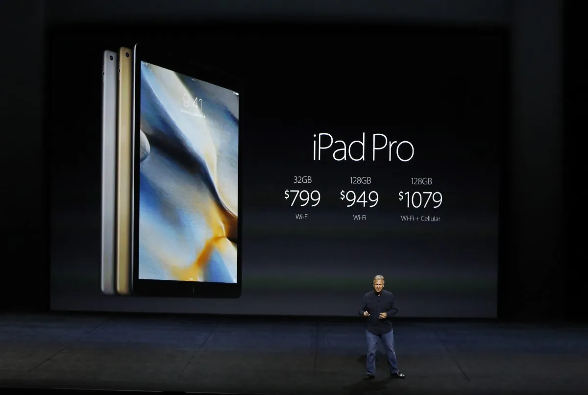 Apple Senior Vice President Phil Schiller speaks about the prices for iPad Pro on stage during a Special Event on September 9, 2015 in San Francisco, California.(Stephen Lam/ Getty Images)