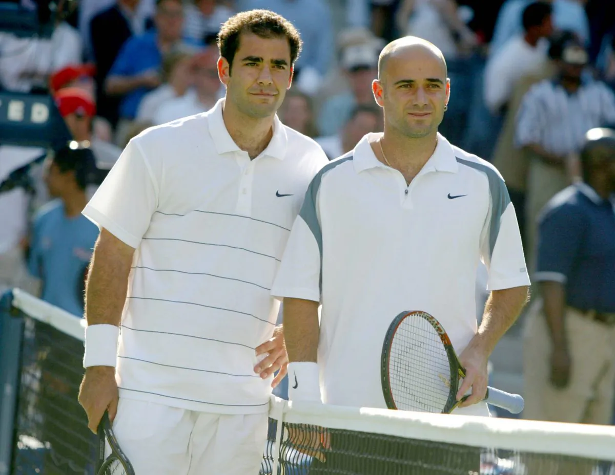 Pete Sampras (L) and Andre Agassi met four times at the US Open—three times in the finals—and Sampras won all four times. (Al Bello/Getty Images)