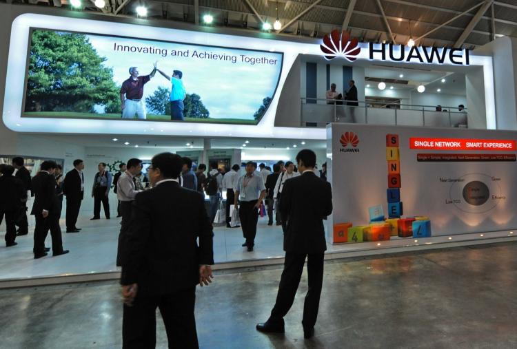 Huawei Technologies booth display of its product during CommunicAsia 2010 conference and exhibtion show in Singapore.   (Roslan Rahman/Getty Images)