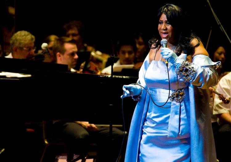Aretha Franklin performing with the Philadelphia Orchestra at the Mann Center for Performing Arts on July 27, in Philadelphia, PA. (Jeff Fusco/Getty Images ) Aretha Franklin performing with the Philadelphia Orchestra at the Mann Center for Performing Arts on July 27, in Philadelphia, PA. (Jeff Fusco/Getty Images )