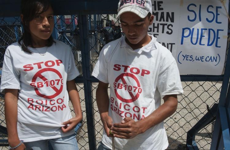 Mexican citizens protest in front of the U.S. embassy in Mexico City against Arizona's new immigration law (SB 1070), on July 28. (Omar torres/Getty Images) Mexican citizens protest in front of the U.S. embassy in Mexico City against Arizona's new immigration law (SB 1070), on July 28. (Omar torres/Getty Images)