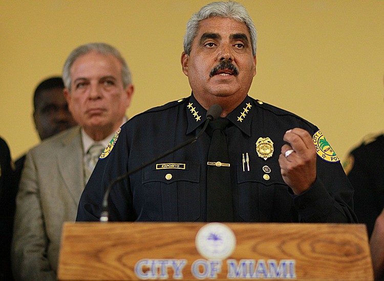 City of Miami Mayor Tomas Regalado (L) listens as police Chief Miguel A. Exposito speaks during a press conference on August 10, 2010 in Miami, Florida. (Joe Raedle/Getty Images) City of Miami Mayor Tomas Regalado (L) listens as police Chief Miguel A. Exposito speaks during a press conference on August 10, 2010 in Miami, Florida. (Joe Raedle/Getty Images)