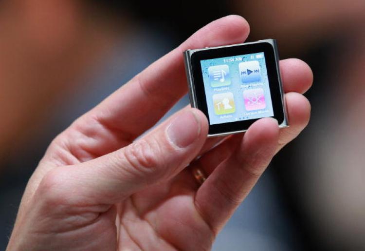 A new iPod Nano at an Apple Special Event at the Yerba Buena Center for the Arts September 1, 2010 in San Francisco, California.  (Justin Sullivan/Getty Images)