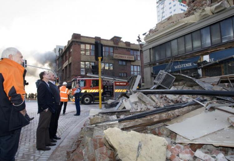 (L-R) Christchurch Mayor Bob Parker and New Zealand Prime Minister John Key look at a collapsed building in Manchester Street after a 7.1 magnitude earthquake struck 30km west of the city at 4:35 am this morning Sept. 4, in Christchurch. (Joseph Johnson/Getty Images) (L-R) Christchurch Mayor Bob Parker and New Zealand Prime Minister John Key look at a collapsed building in Manchester Street after a 7.1 magnitude earthquake struck 30km west of the city at 4:35 am this morning Sept. 4, in Christchurch. (Joseph Johnson/Getty Images)