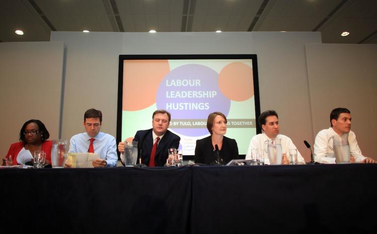 Political journalist Allegra Stratton (3R) chairs the Labour leadership hustings with contenders David Miliband (R), Ed Miliband (2R) Diane Abbott (L) Andy Burnham (2L) and Ed Balls (3L) at the annual Trades Union Congress at Manchester Central on Sept 13, 2010 in Manchester, England. (Christopher Furlong/Getty Images) Political journalist Allegra Stratton (3R) chairs the Labour leadership hustings with contenders David Miliband (R), Ed Miliband (2R) Diane Abbott (L) Andy Burnham (2L) and Ed Balls (3L) at the annual Trades Union Congress at Manchester Central on Sept 13, 2010 in Manchester, England. (Christopher Furlong/Getty Images)