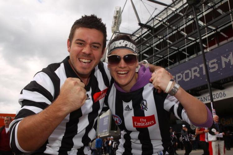 Magpies fans are seen prior to the AFL Grand Final match between the Collingwood Magpies and the St Kilda Saints at Melbourne Cricket Ground on Sept. 25. (Robert Cianflone/Getty Images) Magpies fans are seen prior to the AFL Grand Final match between the Collingwood Magpies and the St Kilda Saints at Melbourne Cricket Ground on Sept. 25. (Robert Cianflone/Getty Images)